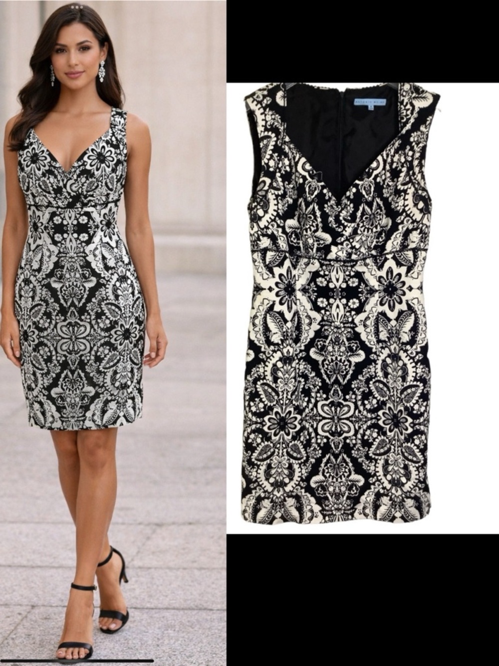 Antonio Melani Dress Women's Size 8 Black & White Cotton‎ Sleeveless V-Neck